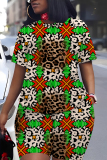 Multicolor Casual Floral Print Skinny Round Neck Short Sleeve T-shirt And Shorts Two Pieces Matching Sets