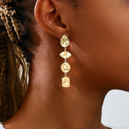 Gold Dangling Round Beads Irregular Tassel Drop Earrings