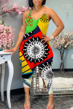 Rose Red Graphics Print Sleeveless Backless Daily Vacation Loose Cami Harem Jumpsuit