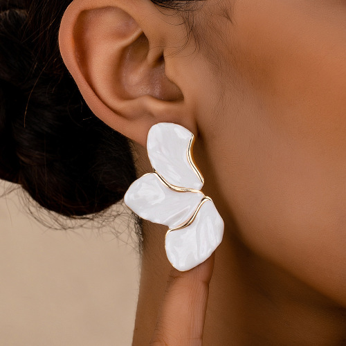 White Metal Petal Flower Earrings