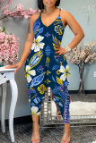 Rose Red Graphics Print Sleeveless Backless Daily Vacation Loose Cami Harem Jumpsuit