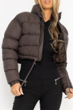 Celebrities Solid Patchwork Draw String Zipper Mandarin Collar Outerwear
