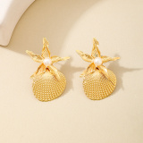 Glod Starfish Shell Pearls Decor Earrings