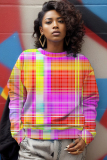 Red Ombre Print O Neck Long Sleeve Casual Fall Winter Sweatshirt