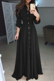 White Turndown Collar Long Sleeve Buckle Belted Long Casual Vacation Pleated Maxi Dresses