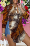 Multicolor Casual Graphics Print Long Sleeve Buttons Slit Turndown Collar Blouse Shirt Tops