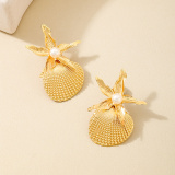 Glod Starfish Shell Pearls Decor Earrings