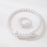 White Pearls Decor Necklaces Bracelet And Ring Three Piece Set