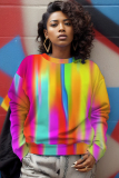 Red Ombre Print O Neck Long Sleeve Casual Fall Winter Sweatshirt