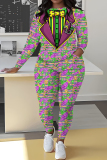 Purple Green Casual African Graphics Print O Neck Long Sleeve Sweatshirt And Sweatpants Sportwear Two Pieces Jogger Sets