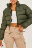 Celebrities Solid Patchwork Draw String Zipper Mandarin Collar Outerwear
