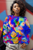 Red Ombre Print O Neck Long Sleeve Casual Fall Winter Sweatshirt