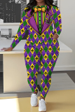 Purple Green Casual African Graphics Print O Neck Long Sleeve Sweatshirt And Sweatpants Sportwear Two Pieces Jogger Sets