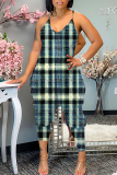 Brown Plaid Print Sleeveless Backless Daily Vacation Loose Cami Harem Jumpsuit