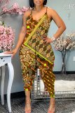 Rose Red Graphics Print Sleeveless Backless Daily Vacation Loose Cami Harem Jumpsuit
