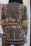 Yellow Pearls Decor V Neck Long Sleeve Casual Formal Office Lady Blazer Jackets