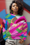 Red Ombre Print O Neck Long Sleeve Casual Fall Winter Sweatshirt