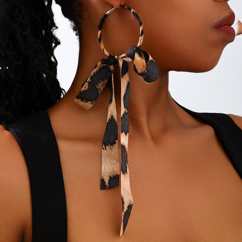 Leopard Print Bow Decor Tassel Long Earrings