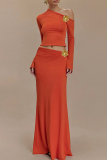 Black Oblique Collar Off-Shoulder Flare Sleeve Crop Tops And Maxi Skirt Two Pieces Dress Sets