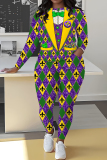 Purple Green Casual African Graphics Print O Neck Long Sleeve Sweatshirt And Sweatpants Sportwear Two Pieces Jogger Sets