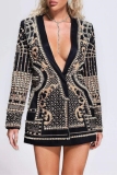 Yellow Pearls Decor V Neck Long Sleeve Casual Formal Office Lady Blazer Jackets