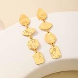 Gold Dangling Round Beads Irregular Tassel Drop Earrings