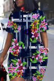 Multicolor Casual Floral Print Skinny Round Neck Short Sleeve T-shirt And Shorts Two Pieces Matching Sets