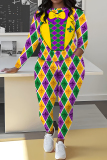 Purple Green Casual African Graphics Print O Neck Long Sleeve Sweatshirt And Sweatpants Sportwear Two Pieces Jogger Sets