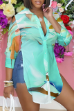 Multicolor Casual Graphics Print Long Sleeve Buttons Slit Turndown Collar Blouse Shirt Tops