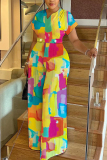 White Black Graphics Print V Neck Short Sleeve Casual Vacation Wide Leg Jumpsuits