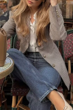 Camel Plaid Print Turn-back Collar Long Sleeve Buttons Formal Office Lady Casual Blazer Jackets