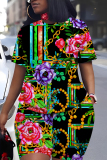 Multicolor Casual Floral Print Skinny Round Neck Short Sleeve T-shirt And Shorts Two Pieces Matching Sets
