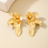 Glod Metal Flower Shape Long Leaf Earrings