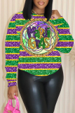 Purple Casual Graphics Print O Neck Long Sleeve Fall Winter Sweatshirt