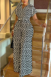 White Black Graphics Print V Neck Short Sleeve Casual Vacation Wide Leg Jumpsuits