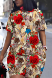 Multicolor Casual Floral Print Skinny Round Neck Short Sleeve T-shirt And Shorts Two Pieces Matching Sets
