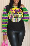 Black Yellow Casual Graphics Print O Neck Long Sleeve Fall Winter Sweatshirt
