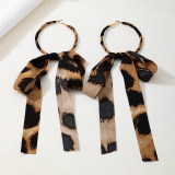 Leopard Print Bow Decor Tassel Long Earrings
