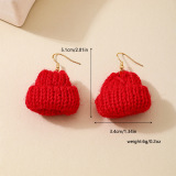 Red Hand Woven Wool Hat Pendant Knit Earrings