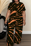 Blue White Graphics Print O Neck Short Sleeve Oversize T-shirt And Wide Leg Pants Casual Two Pieces Trouser Sets