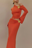 Black Oblique Collar Off-Shoulder Flare Sleeve Crop Tops And Maxi Skirt Two Pieces Dress Sets