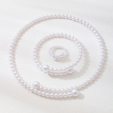 White Pearls Decor Necklaces Bracelet And Ring Three Piece Set