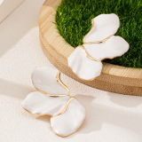 White Metal Petal Flower Earrings