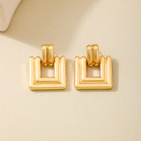 Gold Geometric Square Stripe Earrings