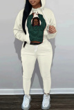 Green Figure Print Long Sleeve Hooded Sweatshirt And Draw String Pocket Skinny Pants Casual Sportwear Two Pieces Trouser Sets