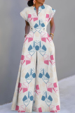 Light Green Graphics Print V Neck Short Sleeve Casual Vacation Wide Leg Jumpsuit