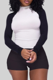 Black O Neck Long Sleeve Tops And Shorts Sportwear Casual Two Pieces Shorts Sets