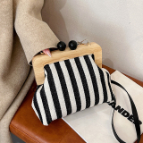 Blue Casual Striped Canvas Wooden Clutch Handbags