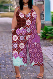 Multicolor Graphics Print Backless Sleeveless Spaghetti Strap Casual Cami Wide Leg Jumpsuits