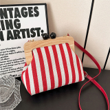 Blue Casual Striped Canvas Wooden Clutch Handbags